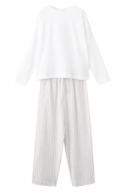 Mango Two-piece Stripe Cotton Pajamas In White