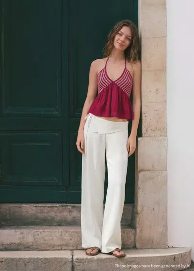 Mango Two-tone Crochet Top In Burgundy