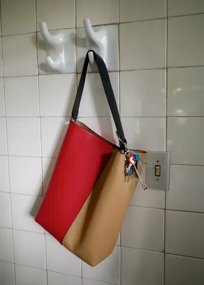 Mango Two-tone Leather Sack-style Bag In Red