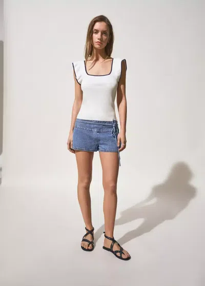 Mango Two-tone Ruffled Top In White