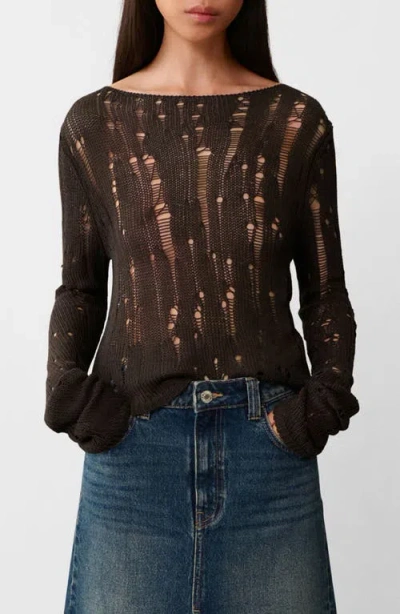 Mango Unstitched Knitted Sweater Brown In Marron