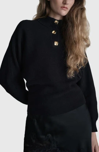 Mango Uptown Polo Sweater In Black