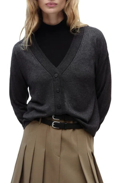 Mango V-neck Cardigan In Dark Heather Grey
