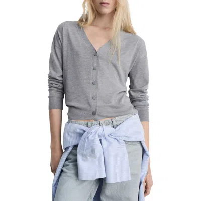 Mango V-neck Cardigan In Light Heather Grey