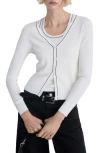 Mango V-neck Knitted Cardigan Ecru In White