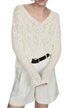 Mango V-neck Cotton Blend Slub Sweater In Off White