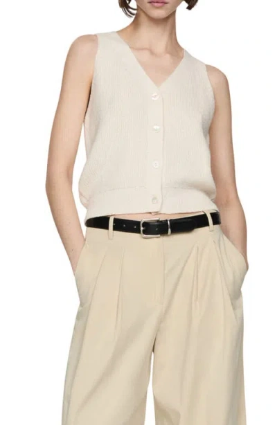 Mango V-neck Cotton Blend Sweater Vest In Off White