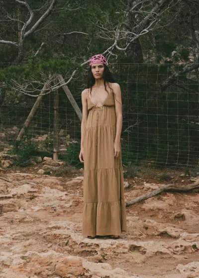 Mango V-neck Cotton Dress Light/pastel Grey