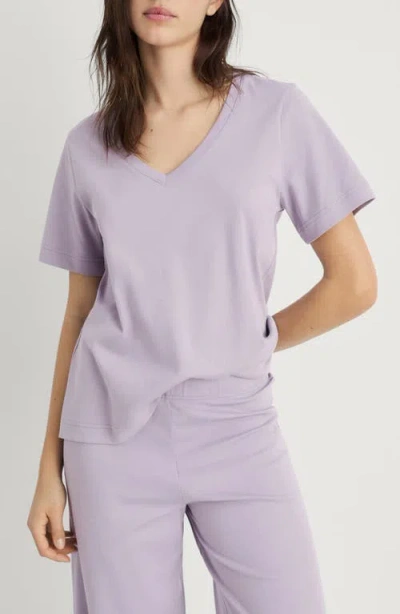 Mango V-neck Cotton Pajama Top In Lavender