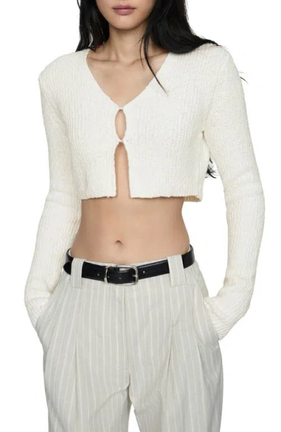 Mango V-neck Crop Cotton Cardigan In White
