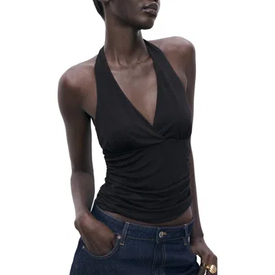Mango V-neck Halter Top In Black