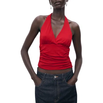 Mango V-neck Halter Top In Red
