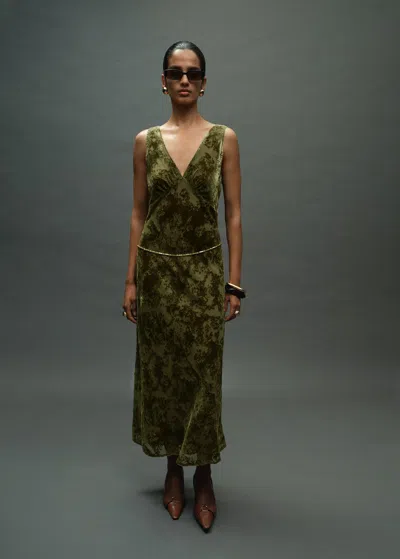 Mango V-neck Jacquard Dress Pastel Green