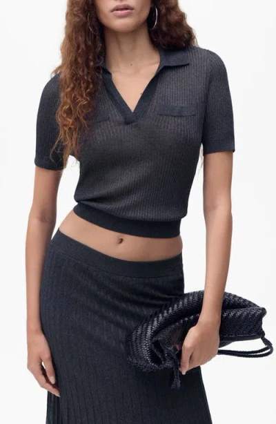 Mango V-neck Jersey Polo In Black