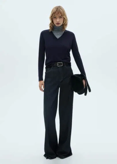 Mango V-neck Knit Sweater Dark Navy