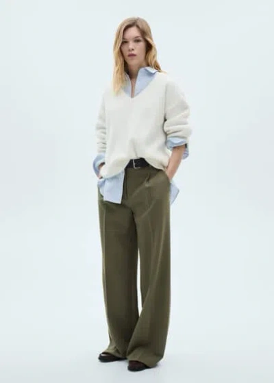 Mango V-neck Knit Sweater Ecru