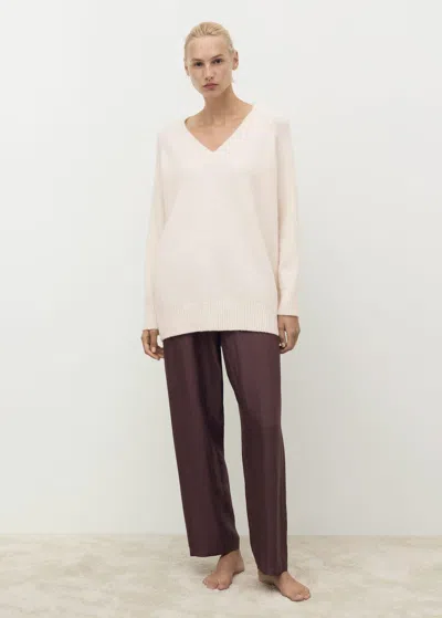 Mango Pull-over Maille Col En V Ivoire - Femme - L -  In White