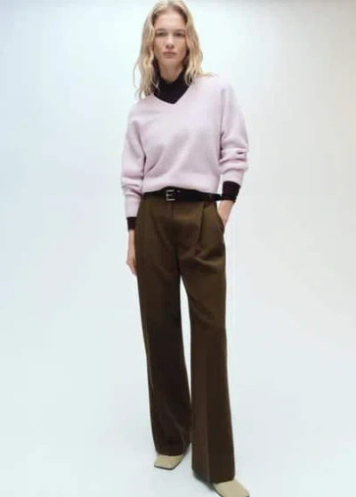 Mango V-neck Knit Sweater In Light/pastel Purple