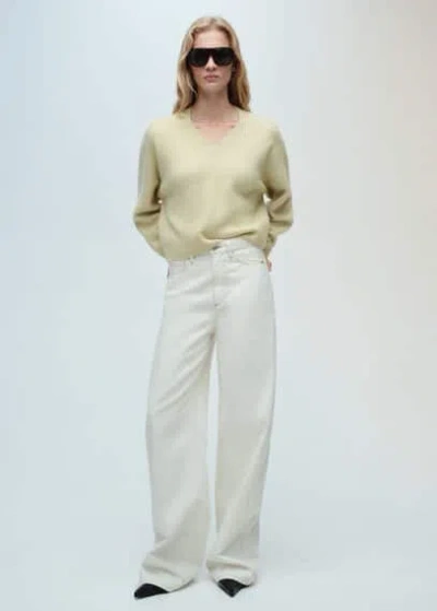 Mango V-neck Knit Sweater Pastel Green
