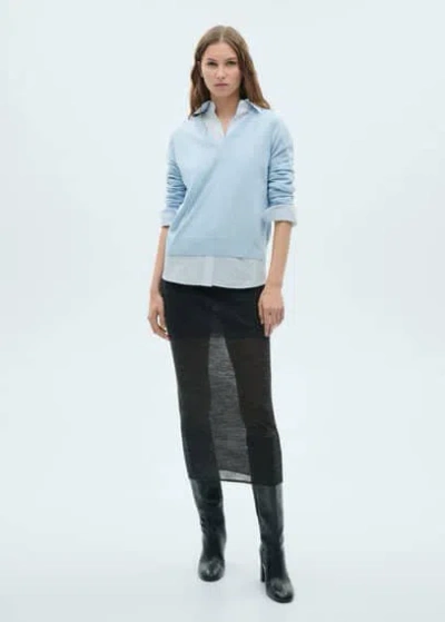 Mango V-neck Knit Sweater Sky Blue