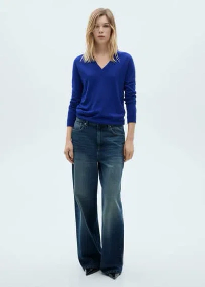 Mango V-neck Knit Sweater Vibrant Blue