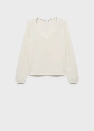Mango V-neck Knit Sweater White