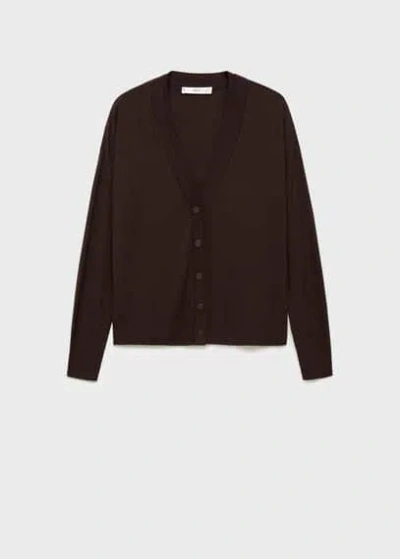 Mango V-neck Knitted Cardigan Chocolate