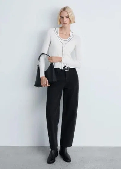 Mango V-neck Knitted Cardigan Ecru
