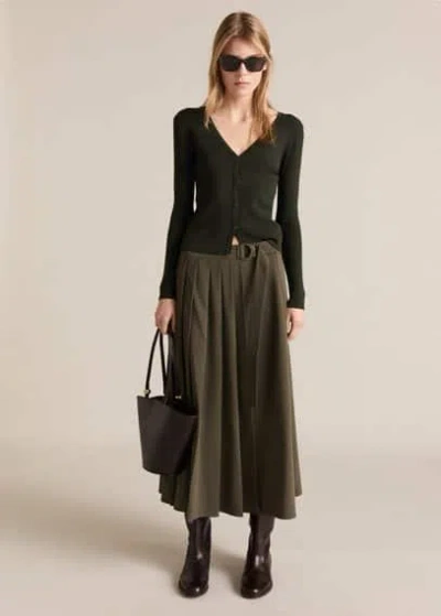 Mango V-neck Knitted Cardigan Khaki