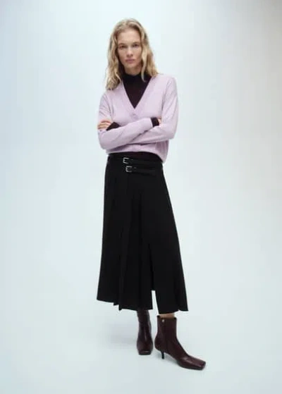 Mango V-neck Knitted Cardigan In Light/pastel Purple