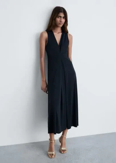 Mango V-neck Knitted Dress Black