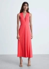 Mango V-neck Knitted Dress Salmon