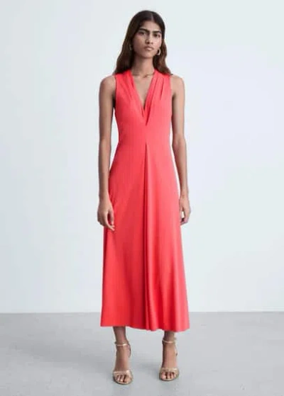 Mango V-neck Knitted Dress Salmon