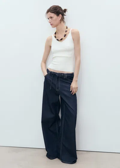 Mango V-neck Knitted Top Ecru In Sand