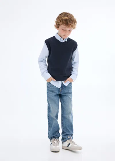 Mango Gilet Maille Col V Bleu Marine - Enfants - 11-12 Ans -  Kids In Blue