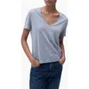 Mango V-neck Linen T-shirt In Blue
