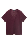 Mango V-neck Linen T-shirt In Burgundy