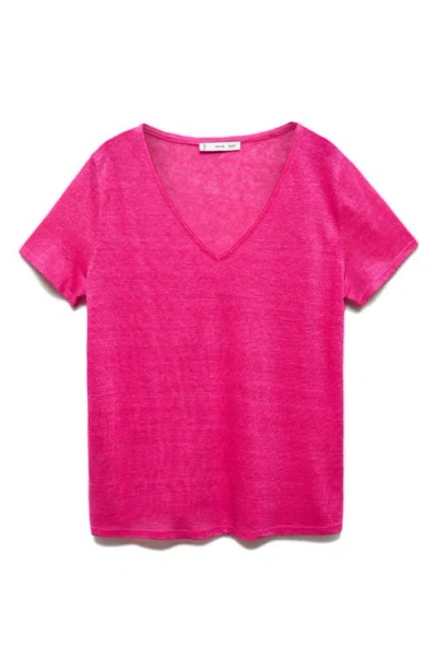 Mango T-shirt Lin Col V In Fuchsia