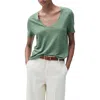 Mango V-neck Linen T-shirt In Green
