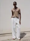 Mango V-neck Linen T-shirt Light/pastel Brown