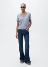 Shop Mango V-neck Linen T-shirt Sky Blue