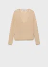 Mango V-neck Lurex Sweater Gold In White