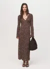 Mango Print Long Sleeve Maxi Dress In Brown