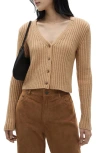 Mango V-neck Rib Cardigan In Brown