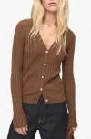 Mango V-neck Rib Cardigan In Brown