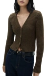 Mango V-neck Rib Cardigan In Green