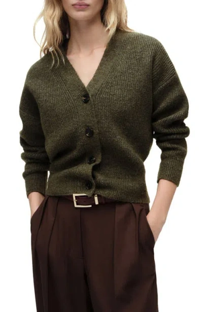 Mango V-neck Rib Cardigan In Khaki
