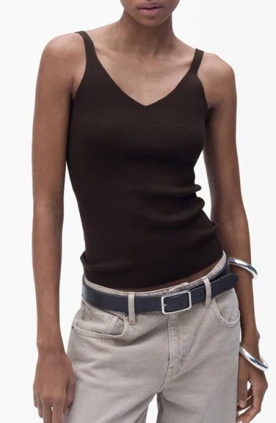 Mango V-neck Rib Tank In Brown