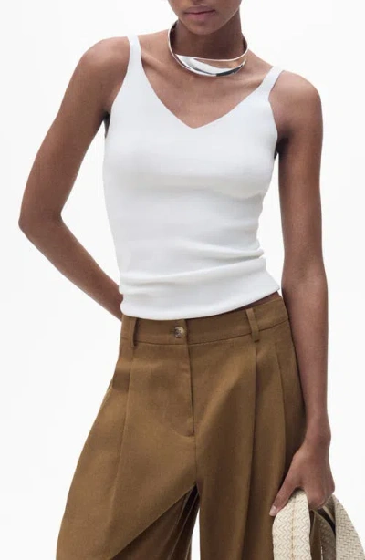 Mango V-neck Rib Tank In White