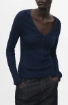 Mango V-neck Ribbed Henley Sweater In Black
